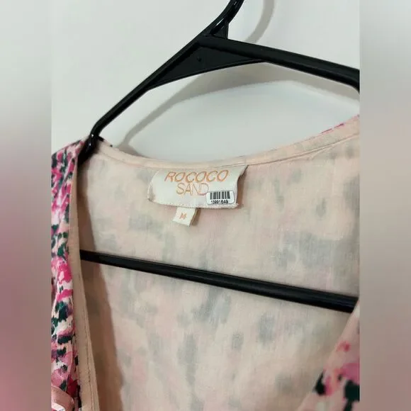 Rococo Sand Mimi Wrap Pink Dress Long Ruffle Puff Sleeve Size Medium - Picture 4 of 13